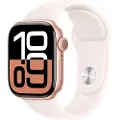 Apple Watch Series 10 (GPS) - 42 mm - rosegull aluminium - smartklokke med sportsbånd - fluorelastomer - lett rouge - båndbredde: S/M - 64 GB - Wi-Fi 4, UWB, Bluetooth - 30 g