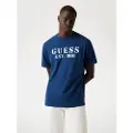 GUESS for man. M5YI63KCY30 Linen blend T-shirt with blue logo (XL), Casual, Polyester, Short sleeve
