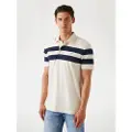 GUESS for man. M5YP25K0241 Off-white striped polo shirt (L), Beige, Casual, Polyester, Short sleeve