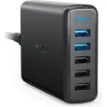 Anker PowerPort Speed 5 - Strømadapter - 63 watt - 4.8 A - QC 3.0 - 5 utgangskontakter (3 x USB-type A, 2 x 9-stifts USB-type A) - svart