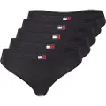 Tommy Hilfiger for woman. UW0UW05642 Set of 5 thongs with logo on waistband black (M), Homewear, Cotton