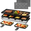 Gastroback Raclette Grill & Pancake Station, 8 personer, Svart, Rostfritt stål, Rektangulär, Gjuten aluminium, 526 x 241 mm, Rotations-