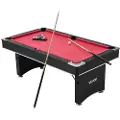 Vevor biljardbord, 183 cm bærbare biljardbord, justerbare føtter stabilt spillbord, underholdningssett inkluderer ball, kø, stativ, kritt og børste, svart med rød klut, for familiebruk, rekreasjonsrom