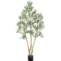Vevor 210 cm kunstig oliventre med svart potte, høyt kunstig tre med naturlig trestamme og realistiske grønne blader og frukter, innendørs kunstig plante for hjem, kontor, stue, hjørnedekor