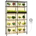 Vevor plantehylle med vekstlys, 6-etasjes plantestativ med dobbel rad, 180 cm høyt utstillingsstativ for inneplanter med hjul og timer, 200 W fullspektrede vekstlys, metallpotteholder for frøoppstart