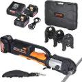 Vevor pressverktøy og batterisett, proffpressverktøy, elektrisk rørkrympetang med V15, V22, V28 kjever, pressverktøysett med 2 stk. 18V 4,0Ah batteri, hurtiglader og bæreveske