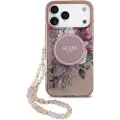 GUESS iPhone 17 Pro Max IML Flowers-deksel med perlerem - Rosa