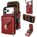 Mtp Products iPhone 17 Pro alt-i-ett-deksel med lommebok og stropp - rød