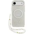 GUESS iPhone Air IML Flowers Allover Electro-deksel med perlearmbånd - MagSafe-kompatibel - Hvit