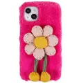 Mtp Products 3D Plush Furry Winter iPhone 14 Plus TPU-deksel - Sterkrosa Blomste