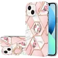 Mtp Products iPhone 15 Plus Marble Pattern IMD TPU-deksel med Ringholder - Rosa / Hvit