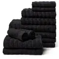 Borg Livinig Håndklepakke 12 stk. myke håndklær i 100% kjemmet bomull - Svarte håndklær fra