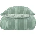 By Night Sengetøy 200x220 cm - Grønt og hvitt stripete sengetøy - kreppet - Dobbeltdyne sengetøy - 100 % bomull -