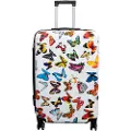 Borg Living Stor koffert - Hardcase koffert med motiv - Hvit med sommerfugletrykk - Eksklusiv lettvekt koffert