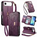 Mtp Products iPhone Air lommebokveske med blomster- og bladmønster, glidelåslomme og håndleddsstropp - Lilla