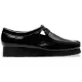 Clarks for woman. 26182760 Black Wallabee Leather Shoes (41), Flat, Laces, Casual, Patent Leather