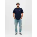 Family First for man. TS2402 T-shirt Heart navy (S), Casual, Cotton, Short sleeve