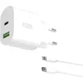 Ksix Pd 3.0 Qc 3.0 Gan 30w+ Usb-a Og Usb-c Vegglader Med Usb-c Til Lightning-kabel 1 M