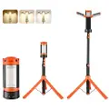 Vevor LED-arbeidslampe med stativ, 13,2 Ah, oppladbar, trådløs campinglampe, med 3 lampehoder, avtakbart stativ, 2200 lumen 3000K-6500K dimbar, bærbar byggebelysning for arbeidsplassen