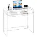 Vevor akrylbord, 2-etasjes klart sidebord med oppbevaringshylle, moderne rektangulært akryl sidebord, gjennomsiktig tykt skrivebord nattbord for soverom, kontor, stue, 40 x 85 x 75 cm (klar)