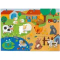 Djeco Stort Puslespill med Spennende Biter 20 Biter Bondegårdsdyr og Tekstilbiter med Dyras Pels Djeco