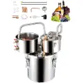 Vevor Alkoholdestillator, 3 gallon / 11,4 l rustfritt stål vannalkoldestiller med kobberspiral for rask avkjøling, dobbelt kondensatordestilleringssett med sekundær destillasjon, for vin, whisky, bran