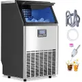 Vevor kommersiell ismaskin, 100lbs/24T ismaskin med 33lbs lagringskapasitet, 45 isbiter på 15 minutter, LED digitalt display frittstående selvrensende for bar kontor restaurant