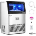 Vevor kommersiell ismaskin, 90lbs/24T ismaskin med 33lbs lagringskapasitet, 50 isbiter på 15 minutter, LED digitalt display frittstående selvrensende for bar kontor restaurant