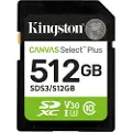 Kingston 512gb Sdxc Canvas Select Plus Gen3 150 Mb/s C10 Uhs-i U3 V30 Minnekort