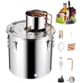 Vevor Alkoholdestillering, 13,2 gallon / 50 l rustfritt stål vannalkoholdestiller med kobberspiral, hjemmebryggingsraffinering og gjæringssett med termometer og pumpe, for vin, whisky, brandy, sølv