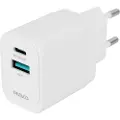 Deltaco - Strømadapter - 20 watt - PD - 2 utgangskontakter (USB, 24 pin USB-C) - hvit