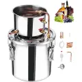 Vevor Alkoholdestillasjonsapparat, 3 gallon / 11,4 l rustfritt stål vannalkoholdestiller med kobberspiral, hjemmebryggingsraffinering og gjæringssett med termometer, for vin, whisky, brandy, sølv