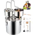 Vevor Alkoholdestillator, 5 gallon / 19 l rustfritt stål vannalkoldestiller med kobberspiral for rask avkjøling, dobbelt kondensatordestilleringssett med sekundær destillasjon, for vin, whisky, brandy