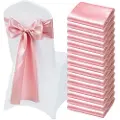 Vevor Satengstolsbånd med sløyfer, 50 stk. stolbånd med ryggbånd, 7 x 108 tommer, rosegull bryllupsmottakelse dekorasjon, til bryllupsseremoni babyshower fest arrangementer bankett stoltrekk dekorasjo