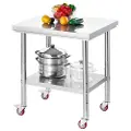 Vevor bord i rustfritt stål, 60 x 76 cm arbeidsbord for matlaging med hjul, kjøkkenbord med justerbare arbeidsstasjoner under hyllen for storkjøkken, restauranter, hotell og garasje, utendørs