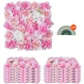 Vevor 3D-blomsterveggpanel, 12 stk. 15 x 15 tommer, kunstig blomsterveggbakgrunnsnettmatte, sømløs design og enkel installasjon for bryllup, valentinsdag, hjem, babyfest, bakgrunnsdekor, rosa