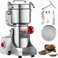 Vevor 750g elektrisk kornmøllekvern, høyhastighets 2000W kommersielle krydderkverner, pulvermaskin i rustfritt stål, for tørre korn, krydder, frokostblandinger, kaffe, mais, pepper, svingtype