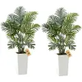 Vevor Kunstig Arecapalme 1219 mm, 2-pakning kunstig palme tropiske planter med hvit høy plantekasse, kunstig silkeplante i potte, stort tre for hjemmekontor stue dekor innendørs utendørs