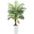 Vevor Kunstig Areca-palmetre 1524 mm, Kunstig palme tropiske planter med hvit høy plantekasse, Kunstig silkeplante i potte, Store trær for hjemmekontor, stue, innendørs og utendørs