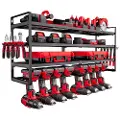 Vevor Verktøyorganisator veggmontert, 4-lags oppbevaringsstativ med 8 borholdere, verktøyholder og oppbevaringsstativ med skrutrekkerholder, garasjeverktøyorganisator for garasje, arbeidsbenk og verks