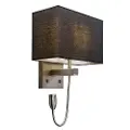 QAZQA Vegglampe i stål med svart skjerm og lesearm inkl. LED - Bergamo
