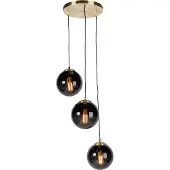 QAZQA Art Deco-pendel gull med svart glass 3-lys - Pallon