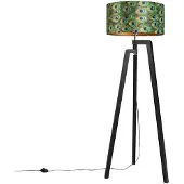 QAZQA Gulvlampe stativ svart med skjerm påfugl design 50 cm - Puros
