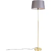 QAZQA Gulvlampe gull/messing med grått lin-skjerm 45 cm - Parte