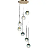 QAZQA Art Deco Hengelampe messing med blått glass 7-lys - Pallon