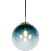 QAZQA Art Deco Hengelampe messing med havblå glass 33 cm - Pallon
