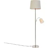 QAZQA Klassisk gulvlampe stål med grå skjerm og leselampe - Retro