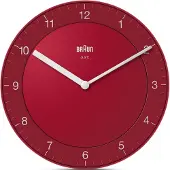 Braun Lydløst rødt veggur. Diameter 20cm.
