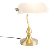 QAZQA Klassisk notariuslampe gull med opalglass - Banker