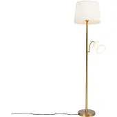 QAZQA Klassisk gulvlampe bronse stoffskjerm hvit med leselampe - Retro